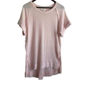 Umgee‎ Women Waffle Knit Tunic Top S Blush Boho Raw Seams Beachy Coastal Resort